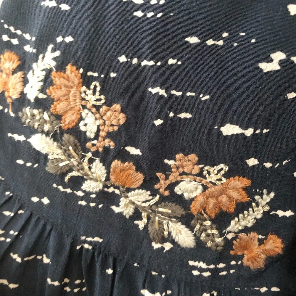 Anthropologie Indi and Cold top embroidered navy floral blouse romantic boho - Picture 3 of 5